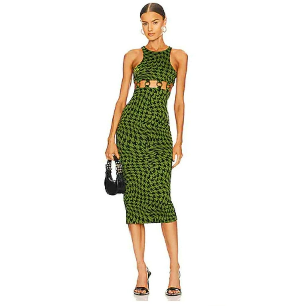 Camila Coelho Revolve Women's Trinity Midi Black Green Geometric Dress sz. Small